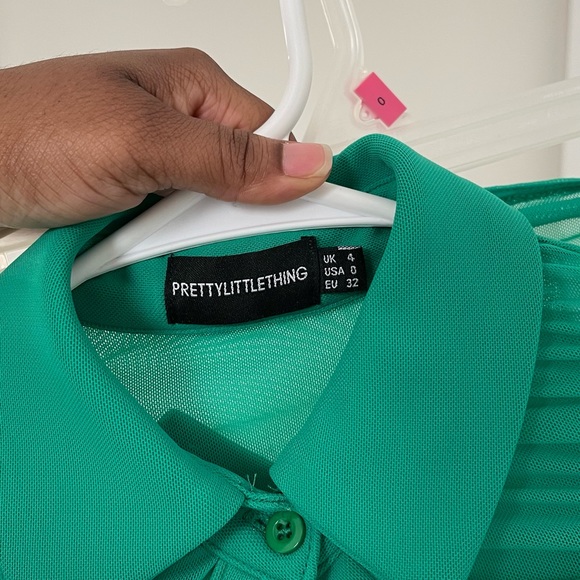 Bright Green Mesh Ruched Panel Long Sleeve Crop Top and Mini Skirt Set - Picture 5 of 5